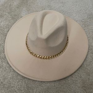 Beige Wide Brim Hat with Chain